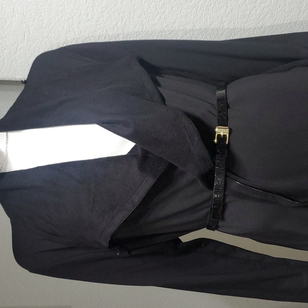 NWOT -  Women's Black Leather Trim Shawl Collar Long Sleeve Cardigan Jacket